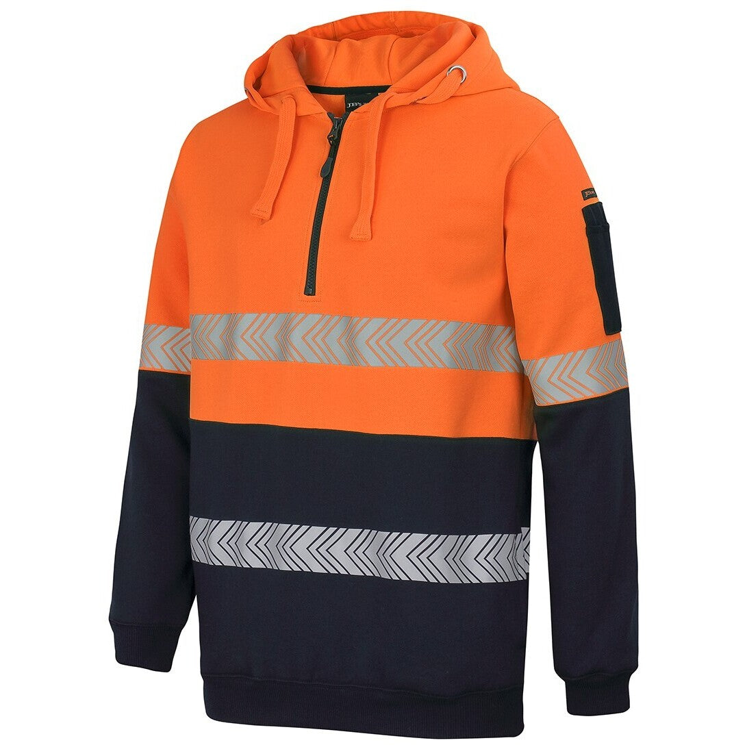JB's Wear 6HZSH Hi Vis (D+N) 1/2 Zip Segmented Tape Hoodie - Side View | color:Orange/Navy|view:side