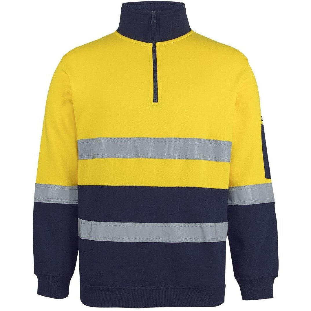 JB's Wear 6DVFM Hi Vis (D+N) 310 Cotton 1/2 Zip Fleece - Front View | color:Yellow/Navy|view:front