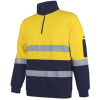 JB's Wear 6DVFM Hi Vis (D+N) 310 Cotton 1/2 Zip Fleece - Side View | color:Yellow/Navy|view:side