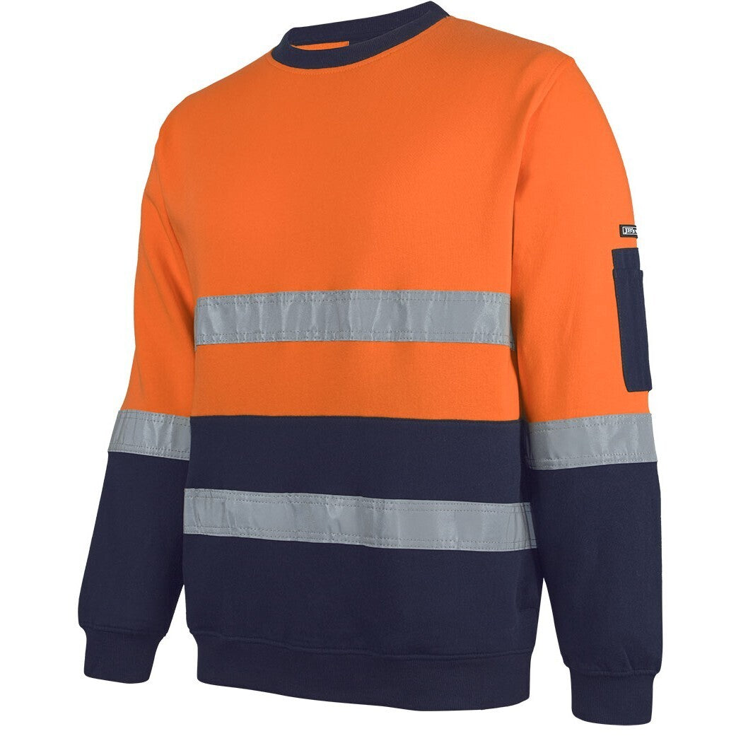 JB's Wear 6DVCM Hi Vis (D+N) 310 Cotton Crew Neck Sweater - Side View | color:Orange/Navy|view:side