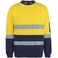JB's Wear 6DVCM Hi Vis (D+N) 310 Cotton Crew Neck Sweater - Front View | color:Yellow/Navy|view:front