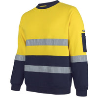 JB's Wear 6DVCM Hi Vis (D+N) 310 Cotton Crew Neck Sweater - Side View | color:Yellow/Navy|view:side