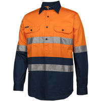 JB's Wear 6HWCS Hi Vis (D+N) Close Front L/S 150g Work Shirt - Side View | color:Orange/Navy|view:side