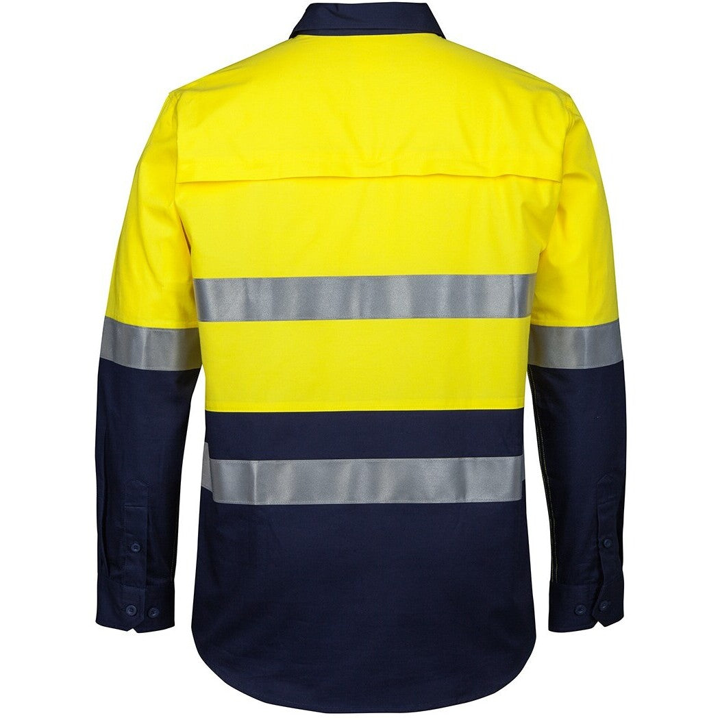 JB's Wear 6HWCS Hi Vis (D+N) Close Front L/S 150g Work Shirt - Back View | color:Yellow/Navy|view:back