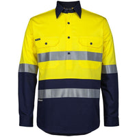 JB's Wear 6HWCS Hi Vis (D+N) Close Front L/S 150g Work Shirt - Front View | color:Yellow/Navy|view:front