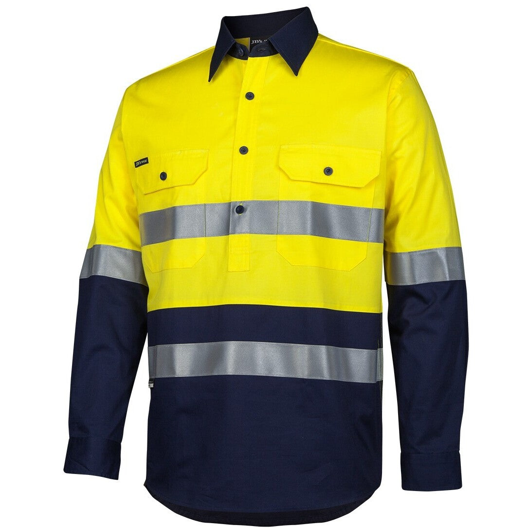 JB's Wear 6HWCS Hi Vis (D+N) Close Front L/S 150g Work Shirt - Side View | color:Yellow/Navy|view:side