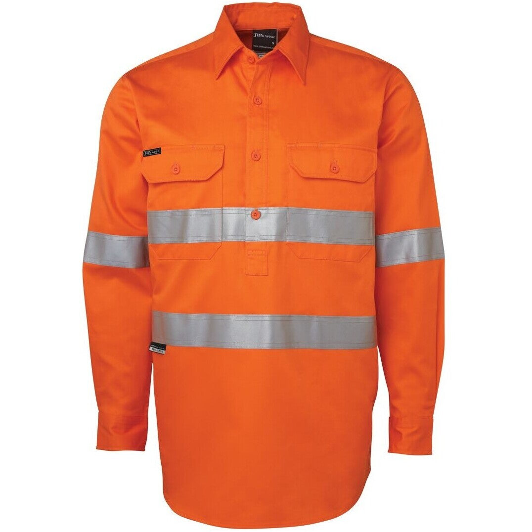 JB's Wear 6HWCF Hi Vis (D+N) Close Front L/S 190g Work Shirt - Front View | color:Orange|view:front