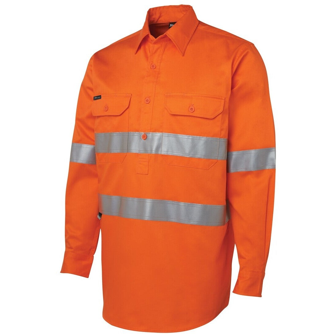 JB's Wear 6HWCF Hi Vis (D+N) Close Front L/S 190g Work Shirt - Side View | color:Orange|view:side