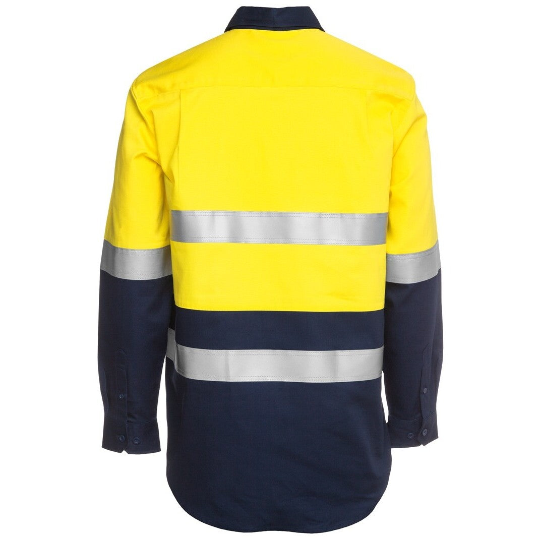 JB's Wear 6HWCF Hi Vis (D+N) Close Front L/S 190g Work Shirt - Back View | color:Yellow/Navy|view:back