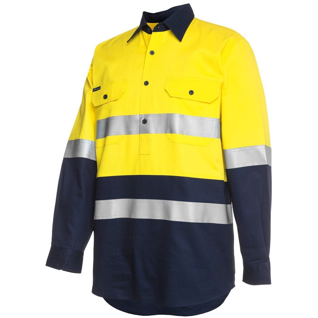 JB's Wear 6HWCF Hi Vis (D+N) Close Front L/S 190g Work Shirt - Side View | color:Yellow/Navy|view:side