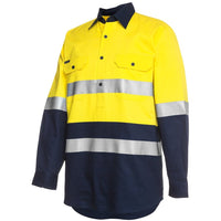 JB's Wear 6HWCF Hi Vis (D+N) Close Front L/S 190g Work Shirt - Side View | color:Yellow/Navy|view:side
