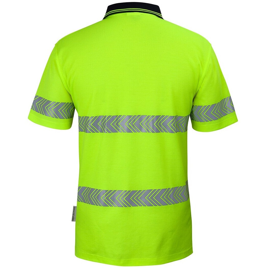 JB's Wear 6HMSS Hi Vis (D+N) Cotton Back S/S Segmented Tape Polo - Back View | color:Lime/Navy|view:back