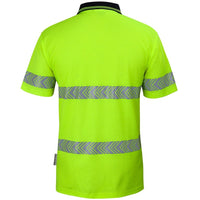 JB's Wear 6HMSS Hi Vis (D+N) Cotton Back S/S Segmented Tape Polo - Back View | color:Lime/Navy|view:back