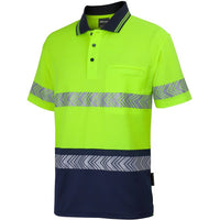 JB's Wear 6HMSS Hi Vis (D+N) Cotton Back S/S Segmented Tape Polo - Side View | color:Lime/Navy|view:side