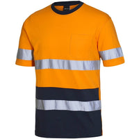JB's Wear 6DNTC Hi Vis (D+N) Cotton T-Shirt - Side View | color:Orange/Navy|view:side