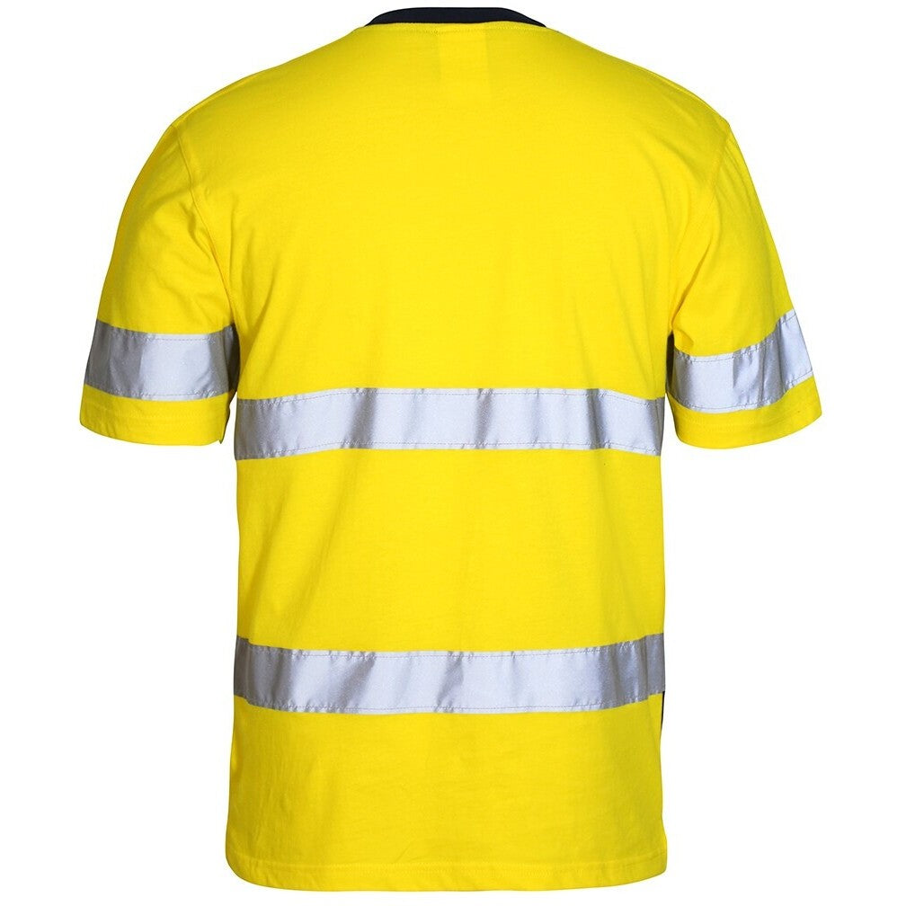 JB's Wear 6DNTC Hi Vis (D+N) Cotton T-Shirt - Back View | color:Yellow/Navy|view:back