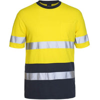 JB's Wear 6DNTC Hi Vis (D+N) Cotton T-Shirt - Front View | color:Yellow/Navy|view:front