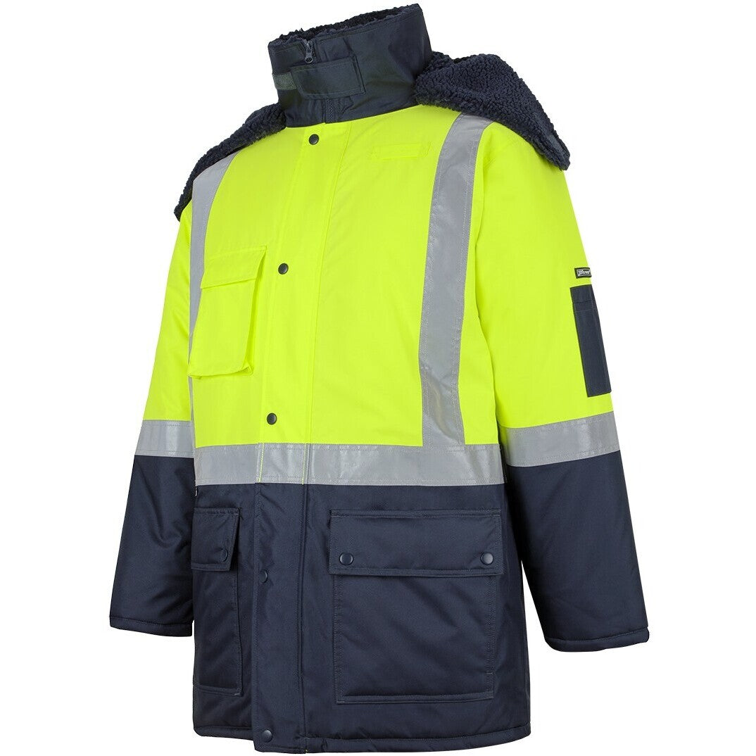 JB's Wear 6DFJ Hi Vis (D+N) Freezer Jacket - Side View | color:Lime/Navy|view:side