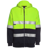 JB's Wear 6DNH Hi Vis (D+N) Full Zip Fleecy Hoodie - Front View | color:Lime/Navy|view:front