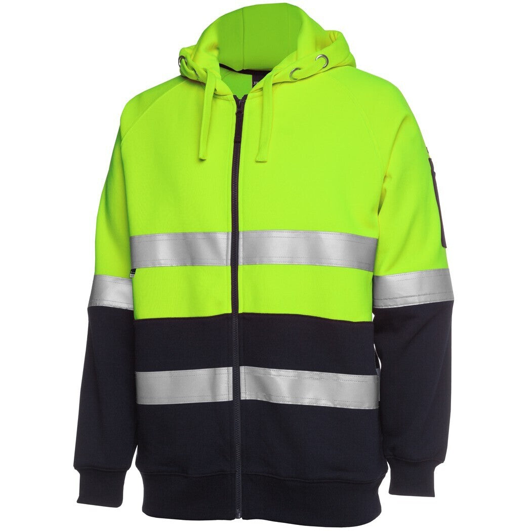 JB's Wear 6DNH Hi Vis (D+N) Full Zip Fleecy Hoodie - Side View | color:Lime/Navy|view:side