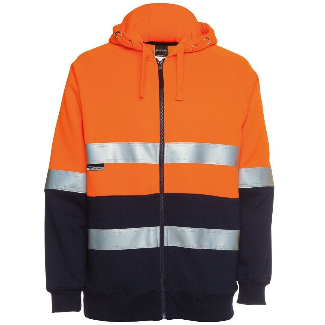 JB's Wear 6DNH Hi Vis (D+N) Full Zip Fleecy Hoodie - Front View | color:Orange/Navy|view:front