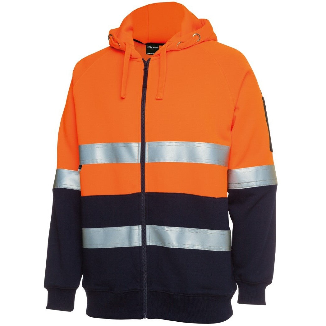 JB's Wear 6DNH Hi Vis (D+N) Full Zip Fleecy Hoodie - Side View | color:Orange/Navy|view:side