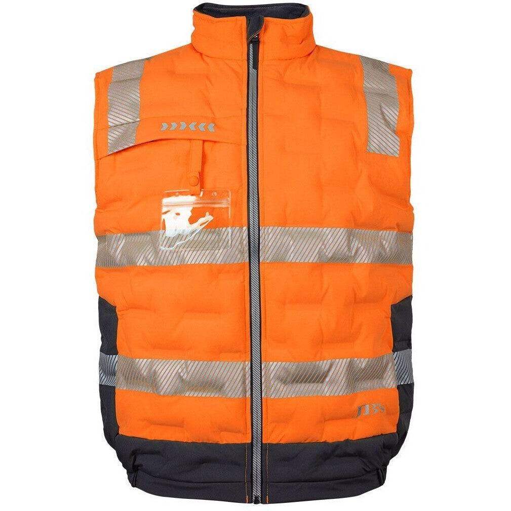 JB's Wear 6DGV Hi Vis (D+N) Graphene Puffer Vest - Front View | color:Orange/Charcoal|view:front