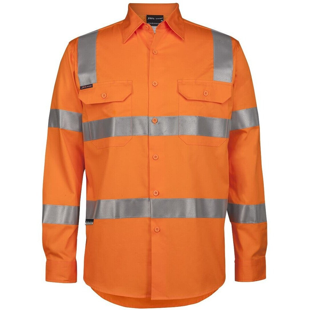 JB's Wear 6DNWR Hi Vis (D+N) L/S 150g AUST. Rail Work Shirt - Front View | color:Orange|view:front