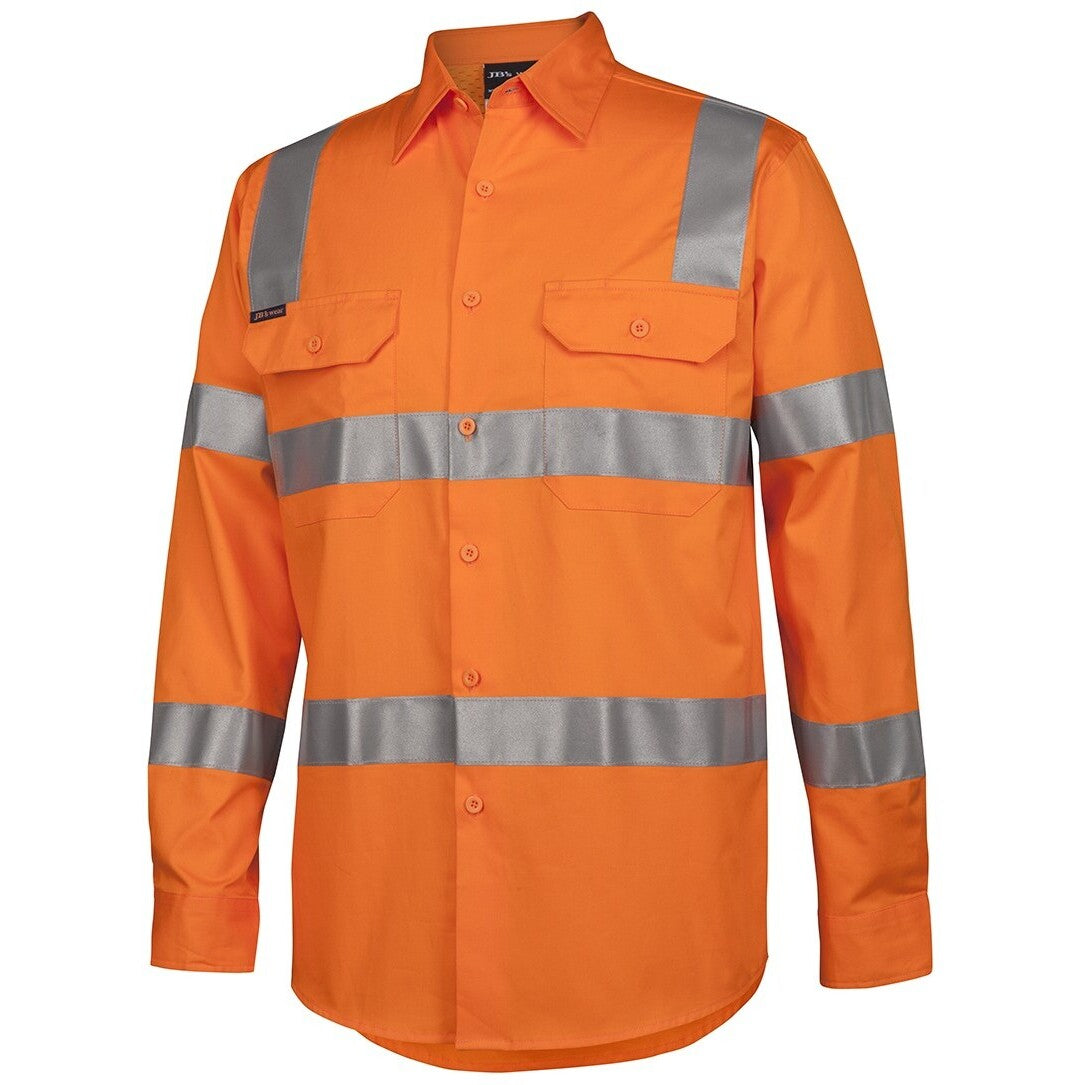 JB's Wear 6DNWR Hi Vis (D+N) L/S 150g AUST. Rail Work Shirt - Side View | color:Orange|view:side