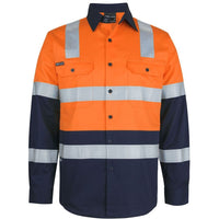 JB's Wear 6DNW3 Hi Vis (D+N) L/S 150G Level 3 Work Shirt - Front View | color:Orange/Navy|view:front