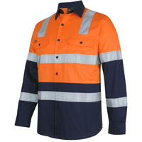 JB's Wear 6DNW3 Hi Vis (D+N) L/S 150G Level 3 Work Shirt - Side View | color:Orange/Navy|view:side