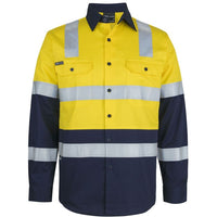 JB's Wear 6DNW3 Hi Vis (D+N) L/S 150G Level 3 Work Shirt - Front View | color:Yellow/Navy|view:front