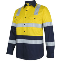 JB's Wear 6DNW3 Hi Vis (D+N) L/S 150G Level 3 Work Shirt - Side View | color:Yellow/Navy|view:side