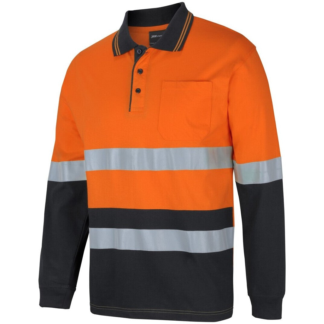 JB's Wear 6DCPL Hi Vis (D+N) L/S Cotton Polo - Side View | color:Orange/Black|view:side