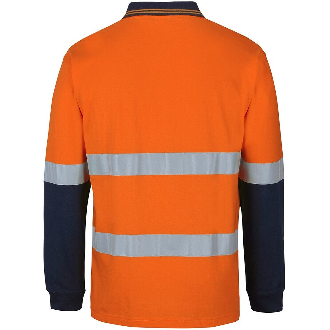 JB's Wear 6DCPL Hi Vis (D+N) L/S Cotton Polo - Back View | color:Orange/Navy|view:back