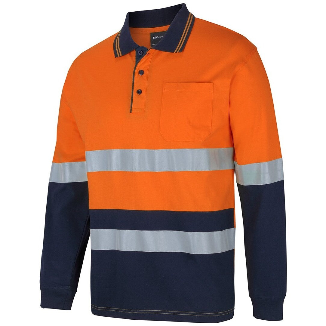 JB's Wear 6DCPL Hi Vis (D+N) L/S Cotton Polo - Side View | color:Orange/Navy|view:side