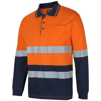JB's Wear 6DCPL Hi Vis (D+N) L/S Cotton Polo - Side View | color:Orange/Navy|view:side