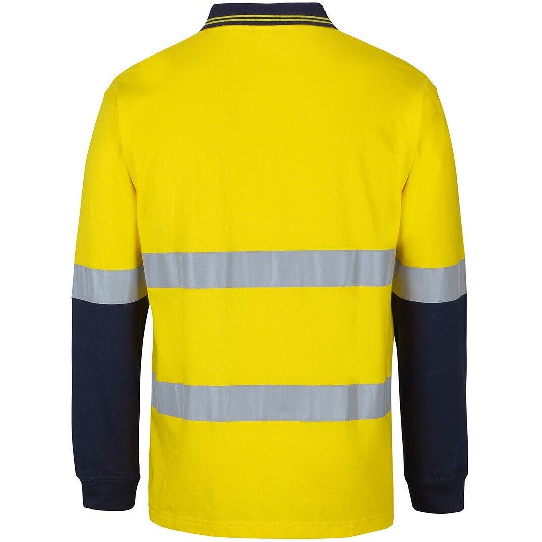JB's Wear 6DCPL Hi Vis (D+N) L/S Cotton Polo - Back View | color:Yellow/Navy|view:back