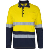 JB's Wear 6DCPL Hi Vis (D+N) L/S Cotton Polo - Front View | color:Yellow/Navy|view:front