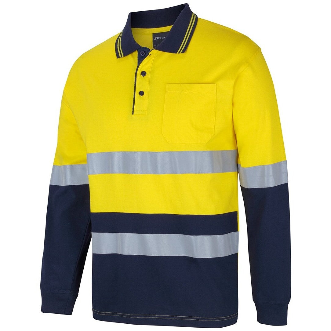 JB's Wear 6DCPL Hi Vis (D+N) L/S Cotton Polo - Side View | color:Yellow/Navy|view:side