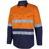 JB's Wear 6DSWL Hi Vis (D+N) L/S Stretch Work Shirt - Side View | color:Orange/Navy|view:side