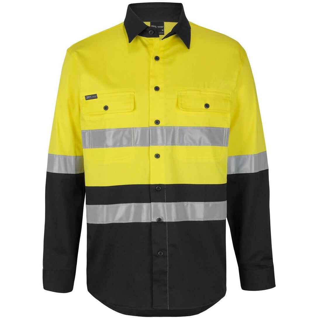 JB's Wear 6DSWL Hi Vis (D+N) L/S Stretch Work Shirt - Front View | color:Yellow/Black|view:front