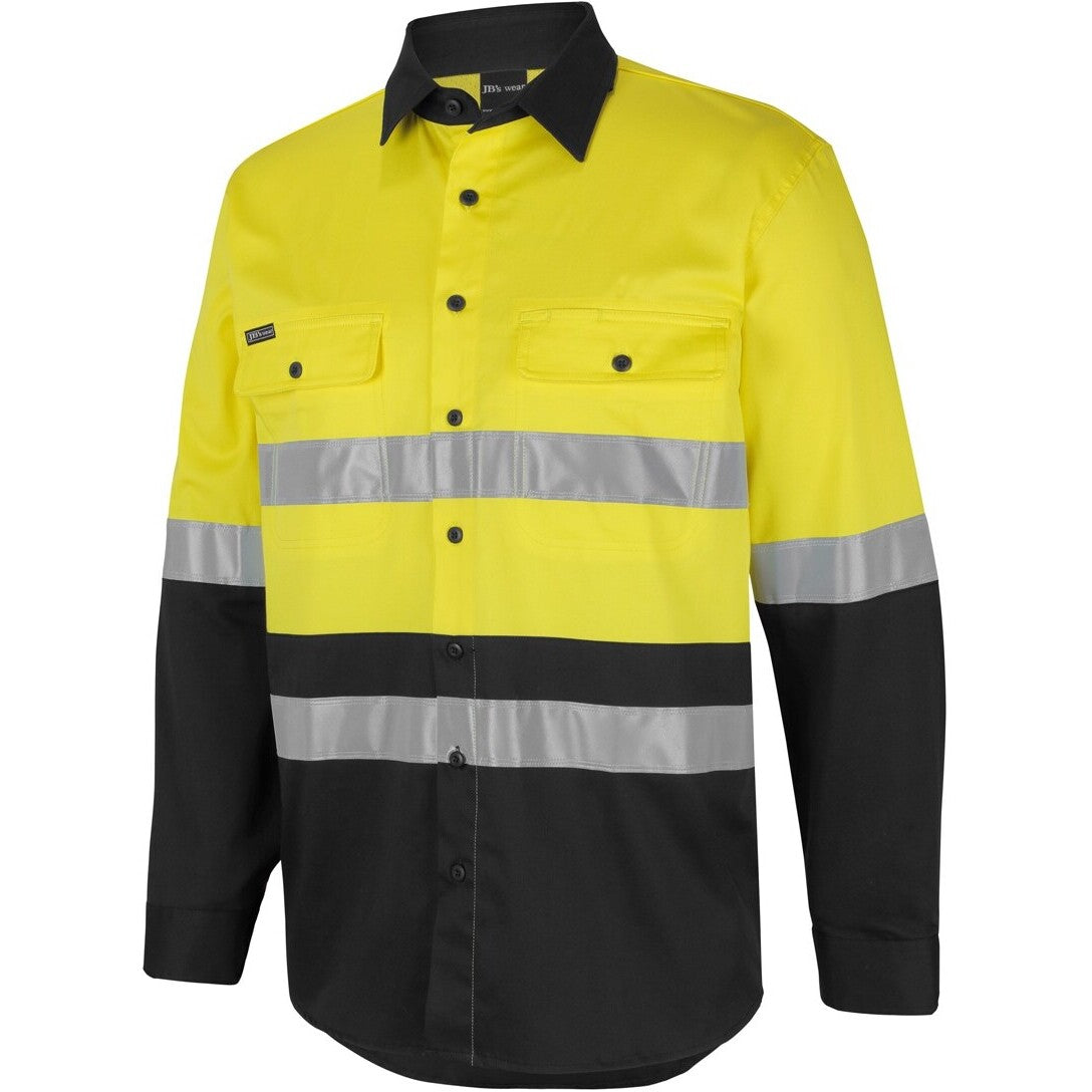 JB's Wear 6DSWL Hi Vis (D+N) L/S Stretch Work Shirt - Side View | color:Yellow/Black|view:side