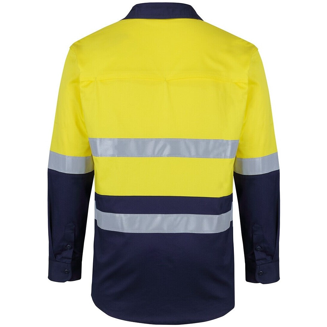 JB's Wear 6DSWL Hi Vis (D+N) L/S Stretch Work Shirt - Back View | color:Yellow/Navy|view:back