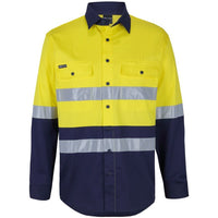 JB's Wear 6DSWL Hi Vis (D+N) L/S Stretch Work Shirt - Front View | color:Yellow/Navy|view:front