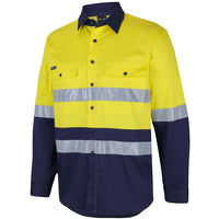 JB's Wear 6DSWL Hi Vis (D+N) L/S Stretch Work Shirt - Side View | color:Yellow/Navy|view:side