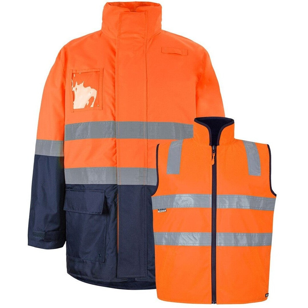 JB's Wear K6DNJ Hi Vis (D+N) Long Line 4 in 1 Jacket - Front View | color:Orange/Navy|view:front