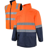 JB's Wear K6DNJ Hi Vis (D+N) Long Line 4 in 1 Jacket - Side View | color:Orange/Navy|view:side