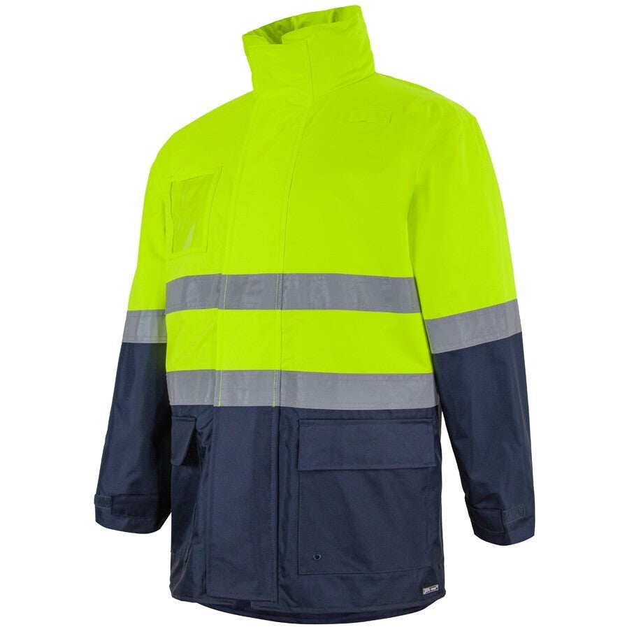 JB's Wear 6DNLL Hi Vis (D+N) Long Line Jacket - Side View | color:Lime/Navy|view:side
