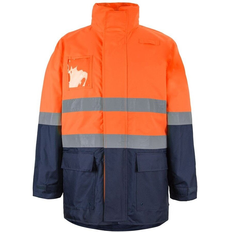 JB's Wear 6DNLL Hi Vis (D+N) Long Line Jacket - Front View | color:Orange/Navy|view:front